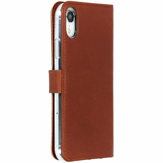 Selencia - Genuine Leather Bookcase voor Apple iPhone Xr - Brown