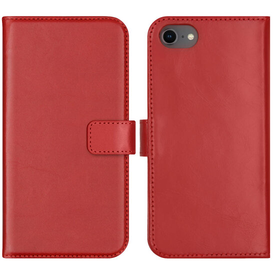 Selencia - Genuine Leather Bookcase voor Apple iPhone SE (2022 / 2020) / 8 / 7 / 6(s) - Red