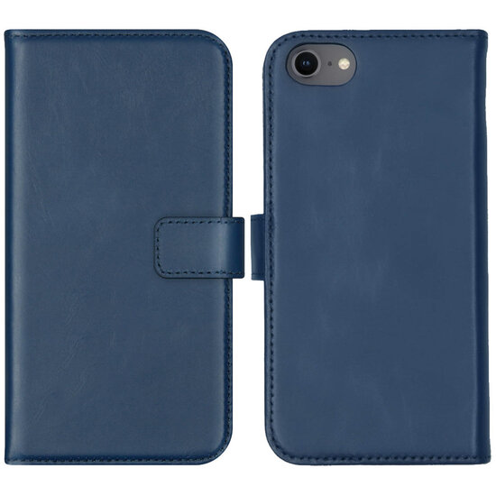 Selencia - Genuine Leather Bookcase voor Apple iPhone SE (2022 / 2020) / 8 / 7 / 6(s) - Blue