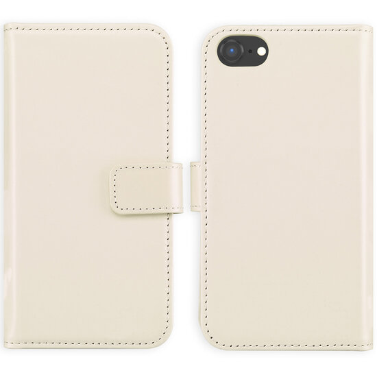 Selencia - Genuine Leather Bookcase voor Apple iPhone SE (2022 / 2020) / 8 / 7 - Greige