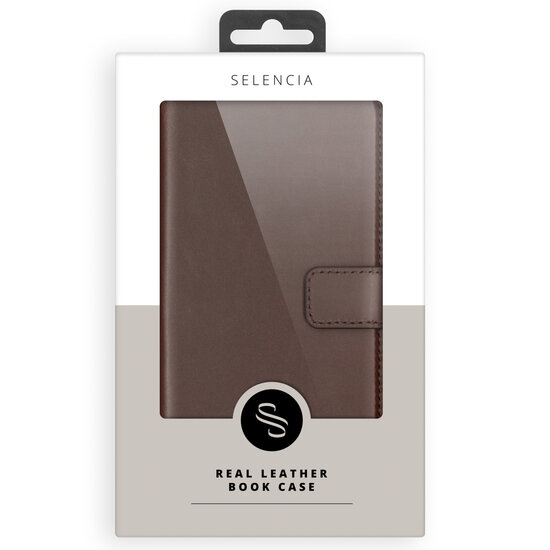 Selencia - Genuine Leather Bookcase voor Apple iPhone 17 Pro Max - Brown