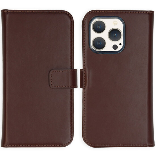 Selencia - Genuine Leather Bookcase voor Apple iPhone 15 Pro - Brown