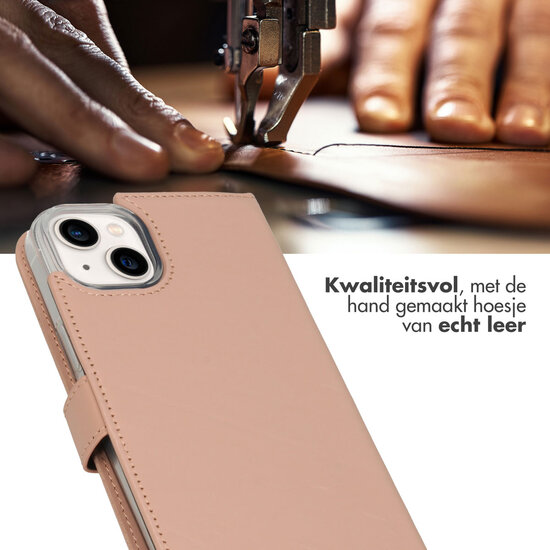 Selencia - Genuine Leather Bookcase voor Apple iPhone 14 Plus - Dusty Pink