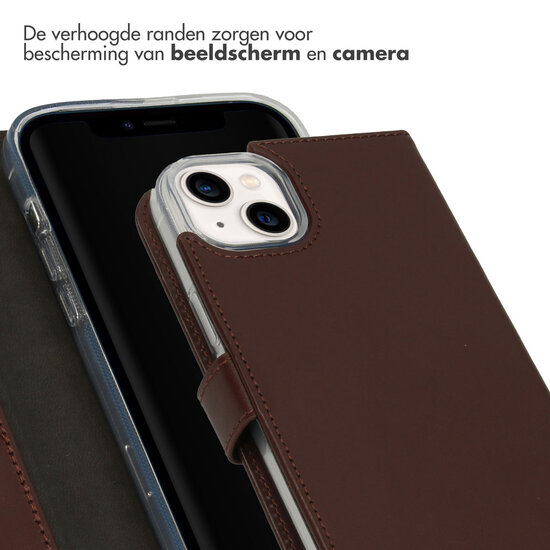 Selencia - Genuine Leather Bookcase voor Apple iPhone 14 Plus - Brown