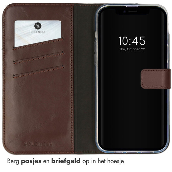 Selencia - Genuine Leather Bookcase voor Apple iPhone 14 Plus - Brown