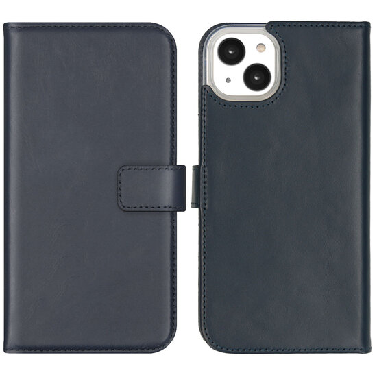 Selencia - Genuine Leather Bookcase voor Apple iPhone 14 Plus - Blue