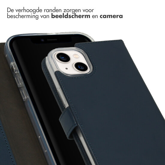 Selencia - Genuine Leather Bookcase voor Apple iPhone 14 Plus - Blue