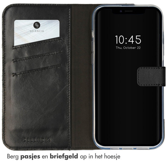 Selencia - Genuine Leather Bookcase voor Apple iPhone 14 Plus - Black
