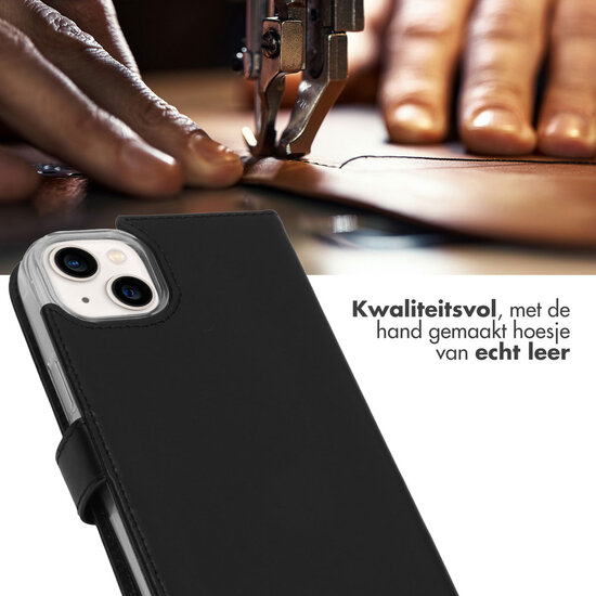 Selencia - Genuine Leather Bookcase voor Apple iPhone 14 Plus - Black