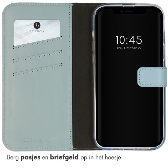 Selencia - Genuine Leather Bookcase voor Apple iPhone 14 Plus - Air Blue