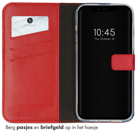 Selencia - Genuine Leather Bookcase voor Apple iPhone 14 - Red