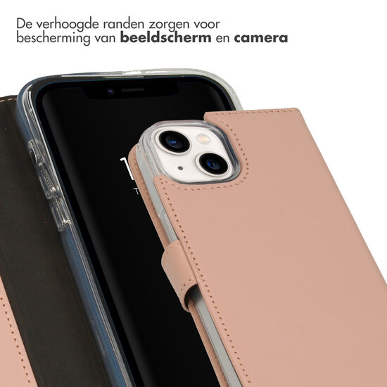Selencia - Genuine Leather Bookcase voor Apple iPhone 14 - Dusty Pink