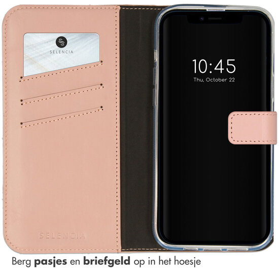 Selencia - Genuine Leather Bookcase voor Apple iPhone 14 - Dusty Pink
