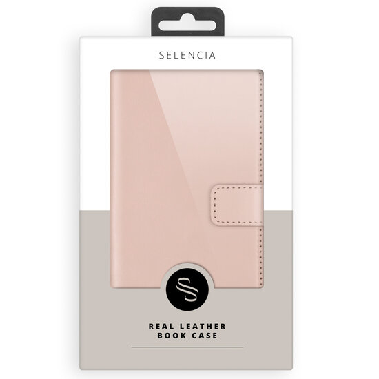 Selencia - Genuine Leather Bookcase voor Apple iPhone 13 Pro Max - Pink