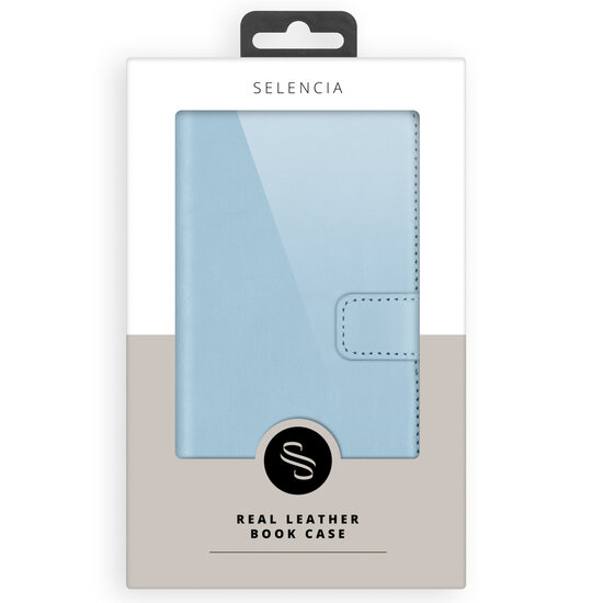 Selencia - Genuine Leather Bookcase voor Apple iPhone 13 Mini - Light Blue