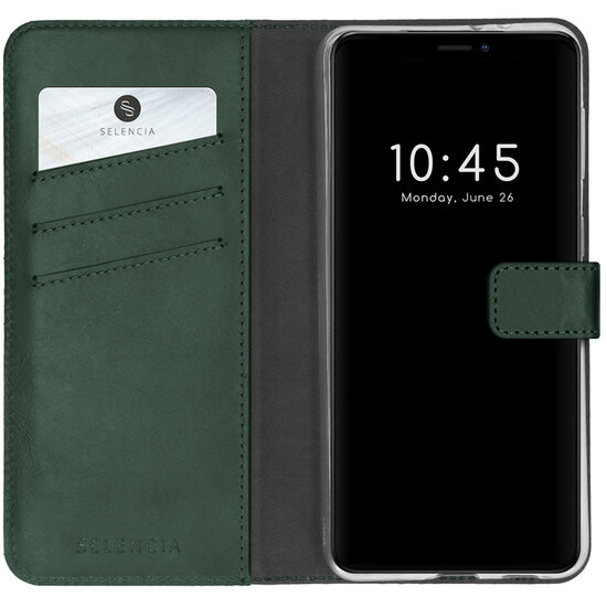 Selencia - Genuine Leather Bookcase voor Apple iPhone 13 Mini - Green