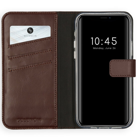 Selencia - Genuine Leather Bookcase voor Apple iPhone 12 Pro Max - Brown