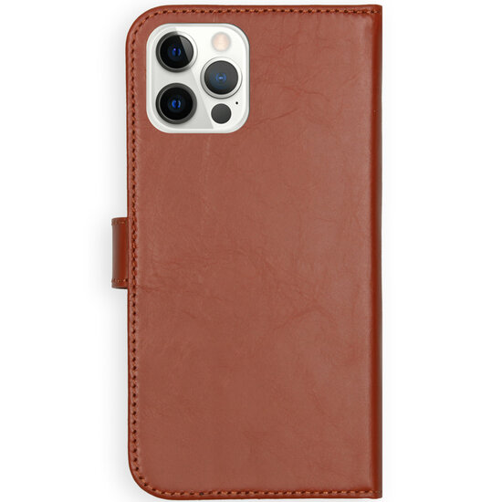 Selencia - Genuine Leather Bookcase voor Apple iPhone 12 (Pro) - Light Brown