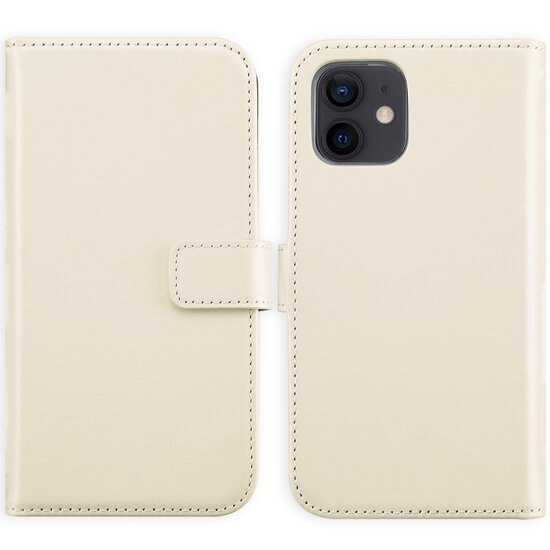 Selencia - Genuine Leather Bookcase voor Apple iPhone 12 (Pro) - Greige