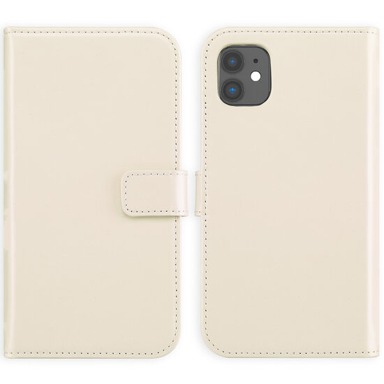 Selencia - Genuine Leather Bookcase voor Apple iPhone 11 - Greige
