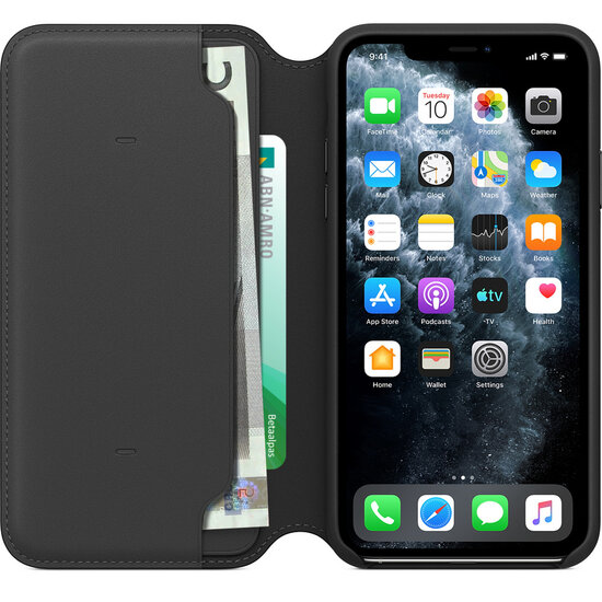 Apple - Leather Folio Bookcase voor Apple iPhone 11 Pro Max - Black