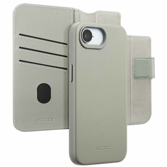 Accezz - Leather Bookcase 2-in-1 met MagSafe voor Apple iPhone 16e - Light Grey