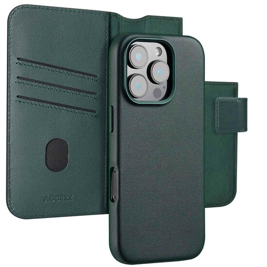Accezz - Leather Bookcase 2-in-1 met MagSafe voor Apple iPhone 16 Pro - Cedar Green