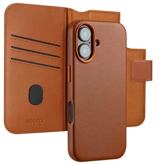 Accezz - Leather Bookcase 2-in-1 met MagSafe voor Apple iPhone 16 - Sienna Brown