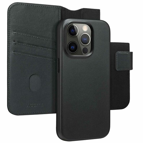 Accezz - Leather Bookcase 2-in-1 met MagSafe voor Apple iPhone 15 Pro - Onyx Black