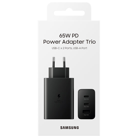 Samsung - Originele Power Adapter Trio - Oplader - 2x USB-C en 1x USB aansluiting - Fast Charge - 65W - Black