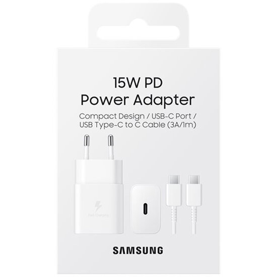 Samsung - Originele Power Adapter met USB-C kabel - Oplader - USB-C aansluiting - Fast Charge - 15 Watt - 1 m - White