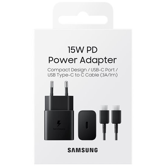 Samsung - Originele Power Adapter met USB-C kabel - Oplader - USB-C aansluiting - Fast Charge - 15 Watt - 1 m - Black