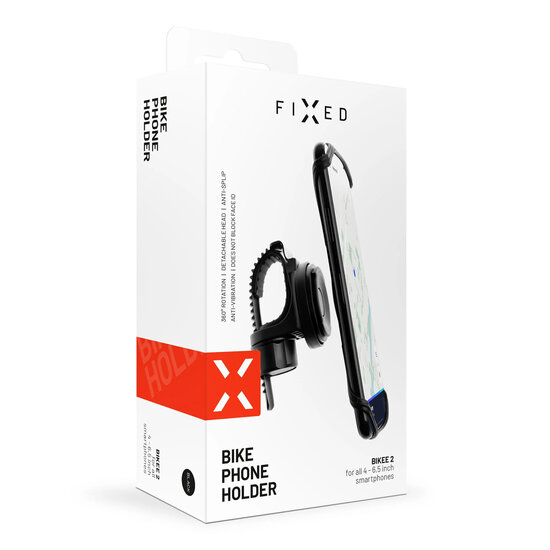 Fixed - Bikee 2 - Telefoonhouder fiets - 360 graden draaibaar - Universeel - Black