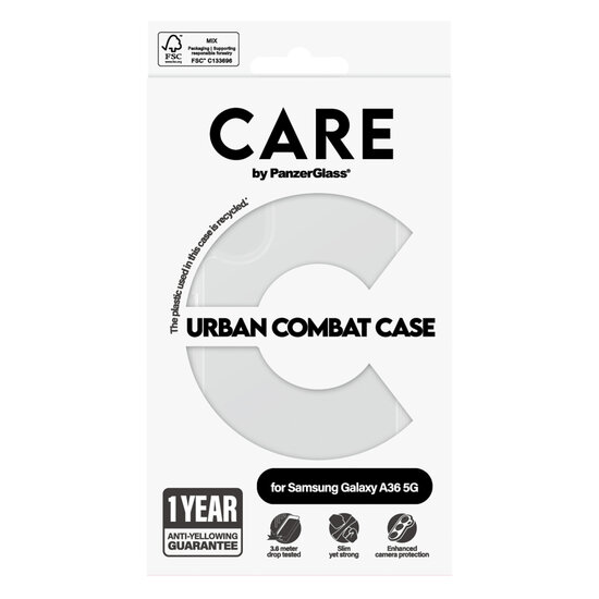 CARE by PanzerGlass - Urban Combat Case voor Samsung Galaxy A36 - Transparent
