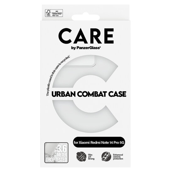 CARE by PanzerGlass - Urban Combat Case MagSafe voor Xiaomi Redmi Note 14 Pro 4G / 5G / 14 Plus 5G - Transparent