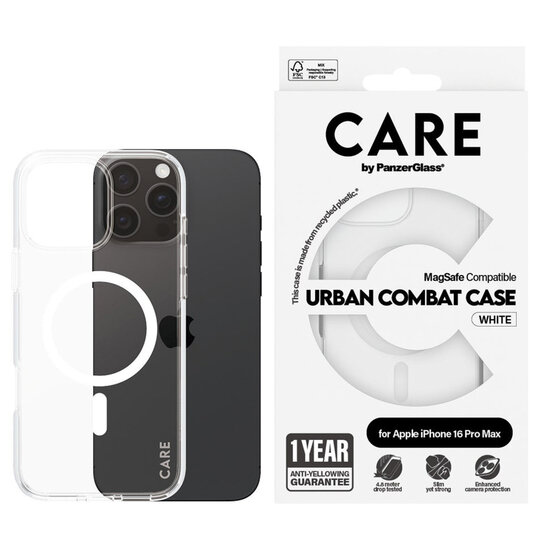 CARE by PanzerGlass - Urban Combat Case MagSafe voor Apple iPhone 16 Pro Max - White