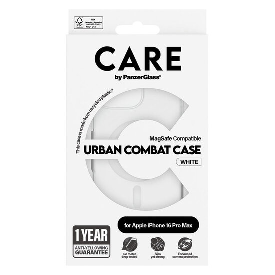 CARE by PanzerGlass - Urban Combat Case MagSafe voor Apple iPhone 16 Pro Max - White