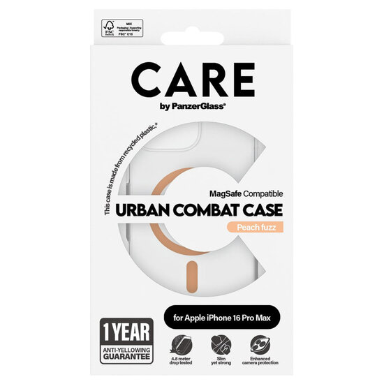 CARE by PanzerGlass - Urban Combat Case MagSafe voor Apple iPhone 16 Pro Max - Peachy