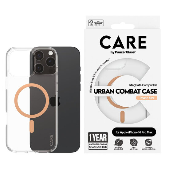 CARE by PanzerGlass - Urban Combat Case MagSafe voor Apple iPhone 16 Pro Max - Peachy