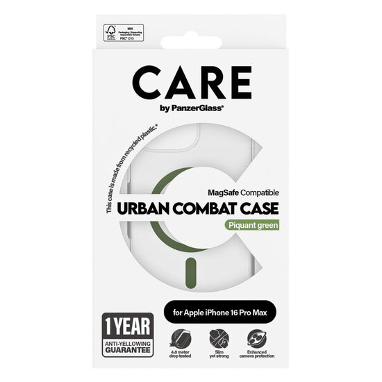 CARE by PanzerGlass - Urban Combat Case MagSafe voor Apple iPhone 16 Pro Max - Green
