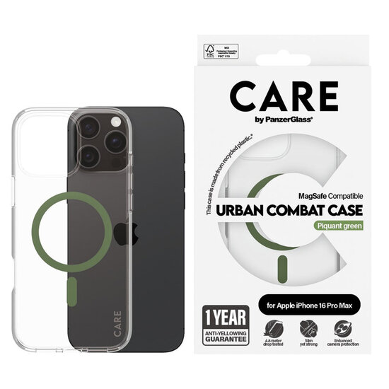 CARE by PanzerGlass - Urban Combat Case MagSafe voor Apple iPhone 16 Pro Max - Green
