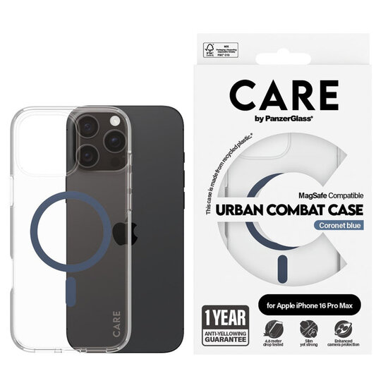 CARE by PanzerGlass - Urban Combat Case MagSafe voor Apple iPhone 16 Pro Max - Blue