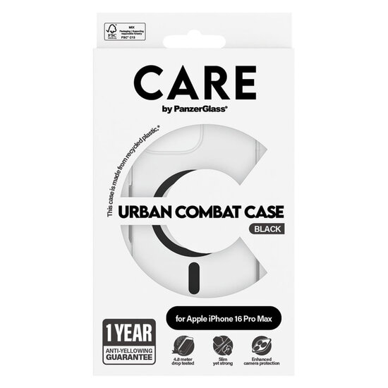 CARE by PanzerGlass - Urban Combat Case MagSafe voor Apple iPhone 16 Pro Max - Black