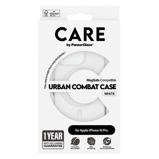 CARE by PanzerGlass - Urban Combat Case MagSafe voor Apple iPhone 16 Pro - White
