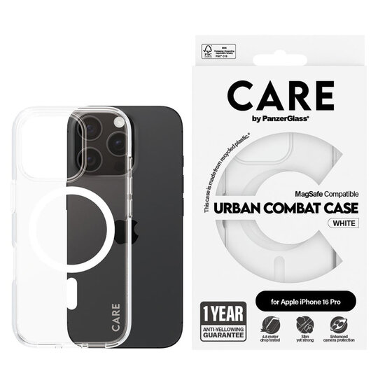 CARE by PanzerGlass - Urban Combat Case MagSafe voor Apple iPhone 16 Pro - White