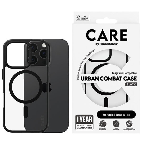 CARE by PanzerGlass - Urban Combat Case MagSafe voor Apple iPhone 16 Pro - Urban Combat Black