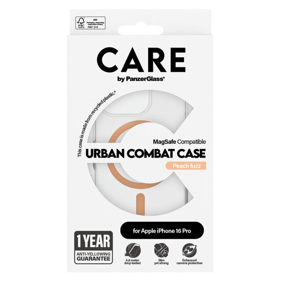 CARE by PanzerGlass - Urban Combat Case MagSafe voor Apple iPhone 16 Pro - Peachy