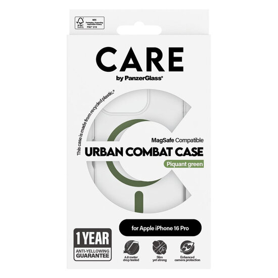 CARE by PanzerGlass - Urban Combat Case MagSafe voor Apple iPhone 16 Pro - Green