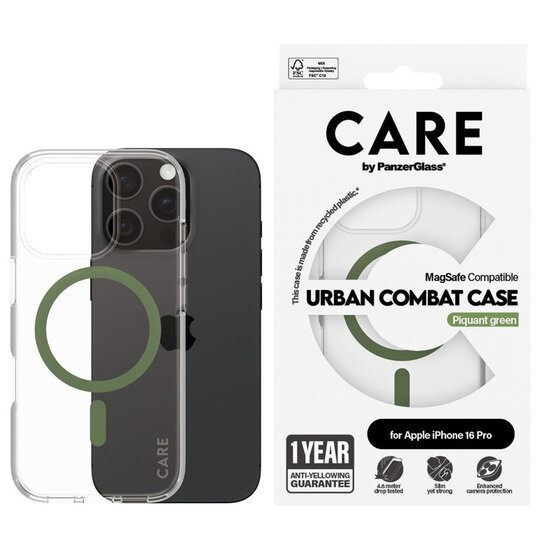CARE by PanzerGlass - Urban Combat Case MagSafe voor Apple iPhone 16 Pro - Green