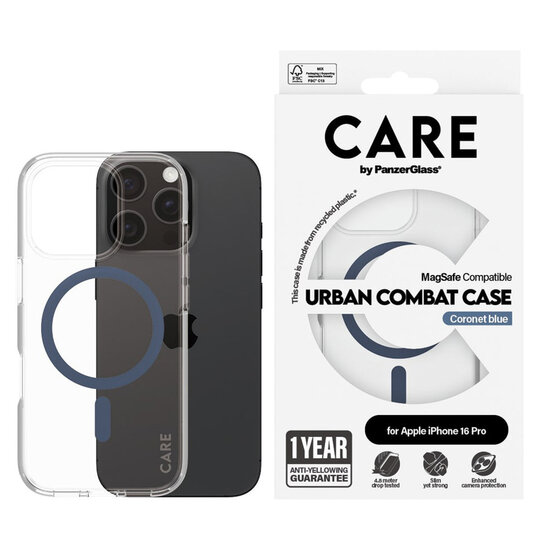CARE by PanzerGlass - Urban Combat Case MagSafe voor Apple iPhone 16 Pro - Blue